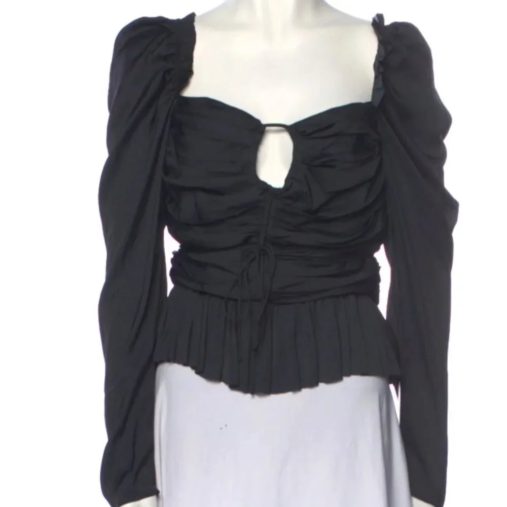 NWOT Ulla Johnson Mirelle Black Ruched Peplum Noir Blouse M $395
